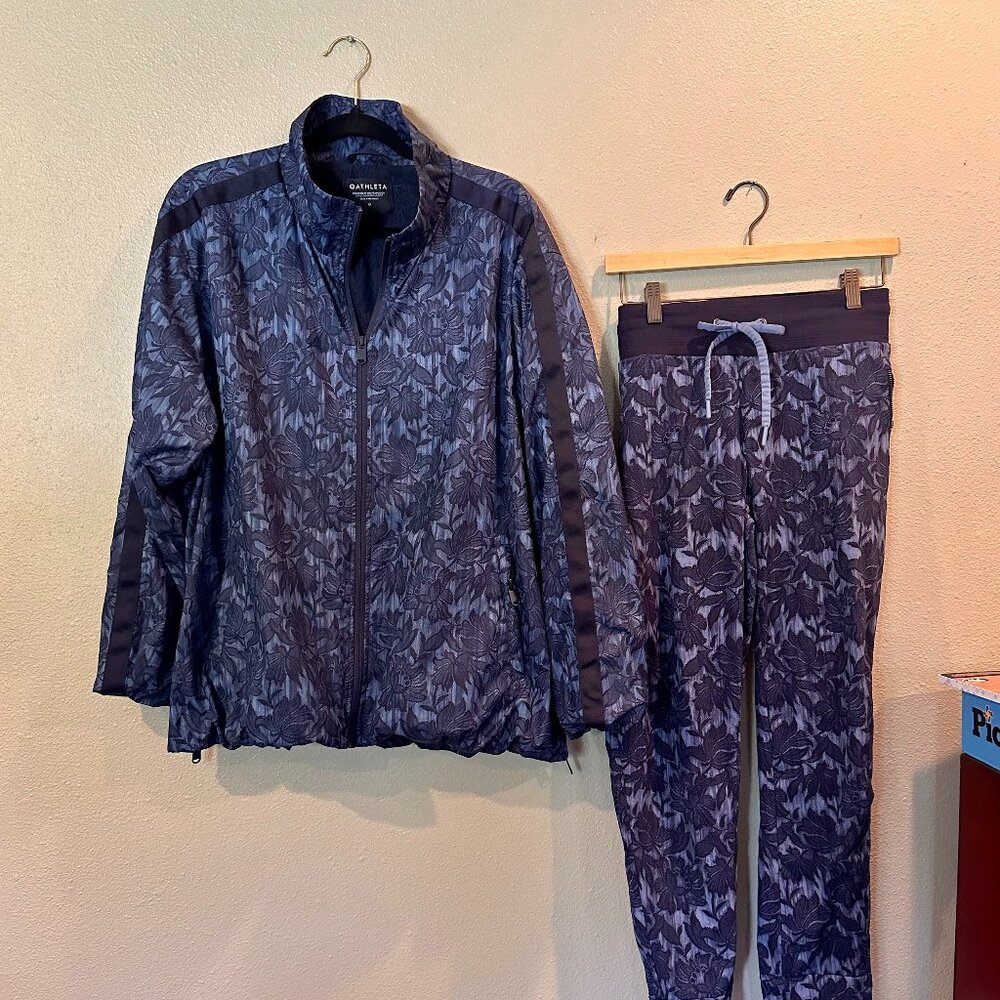 Athleta XL BlueSightseer Lace Jacket Windbreaker Elastic Side Zip with joggers